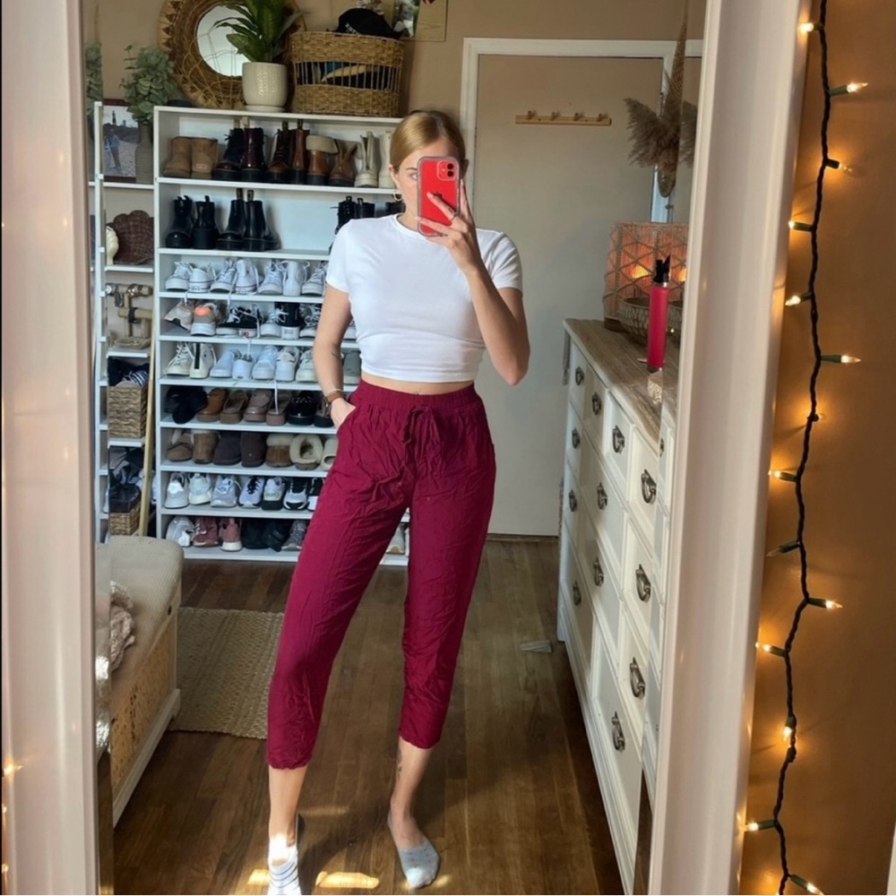 Julia maroon high waisted elastic waist pants